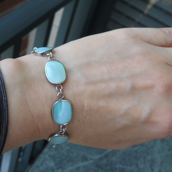 Sterling Silver Mother Of Pearl "Mediterranean Sea" Bracelet - Picture 8 of 16